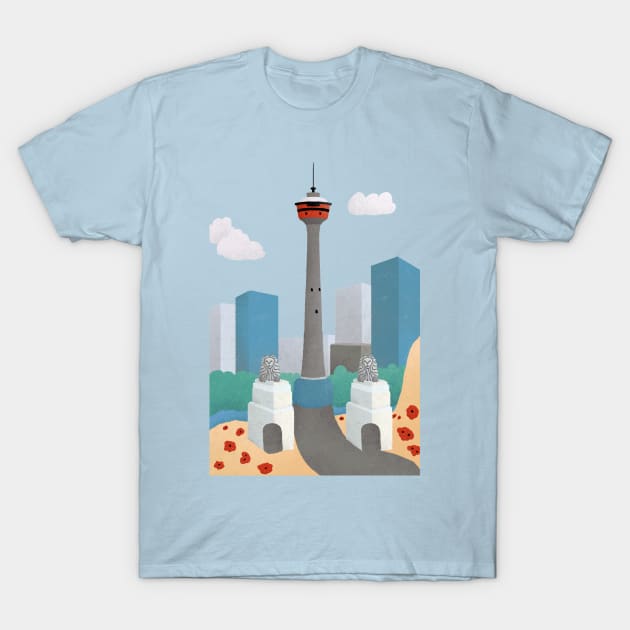 Calgary Tower and Lions Gate Bridge T-Shirt by Annelie